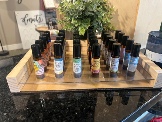 Display of roll on fragrances, many different scents