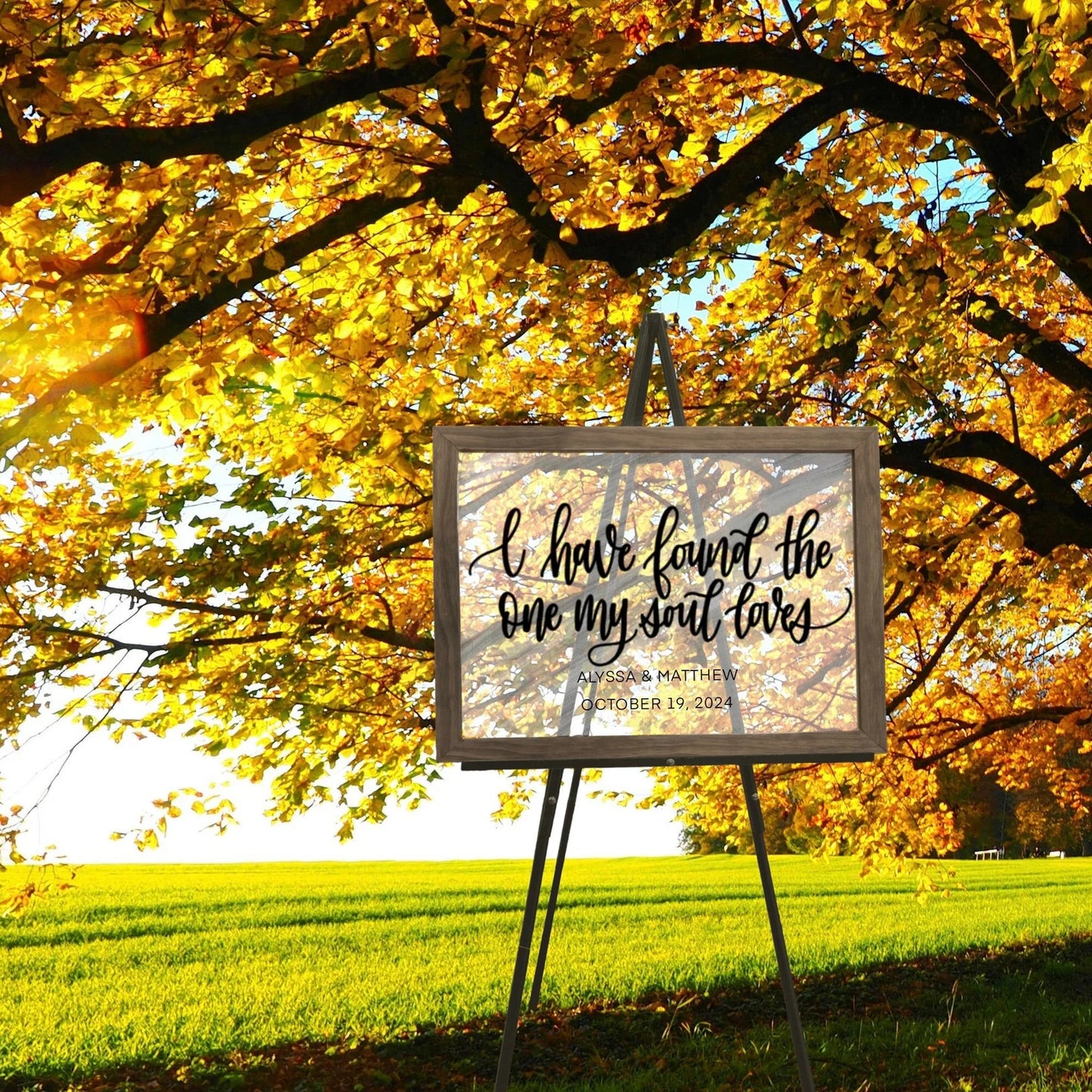 "I have found the one my soul loves" Frosted Acrylic Wedding Sign with Black Handwritten Font