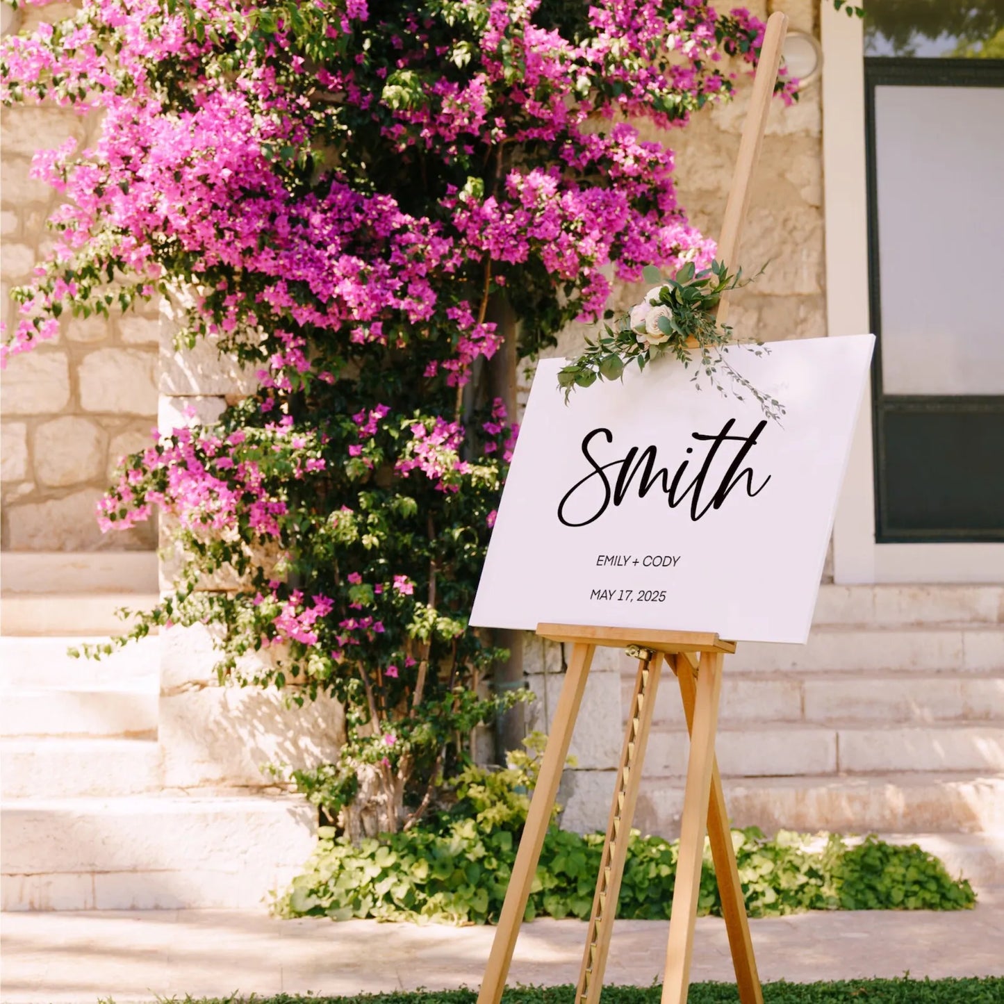 White Wedding Welcome Sign with Black Script Font, Personalized Name Sign, Entrance Sign, Wedding Signs, Gift for Bride and Groom