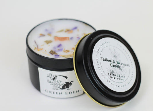 Tallow & Beeswax Candle Rainforest Hibiscus open lid