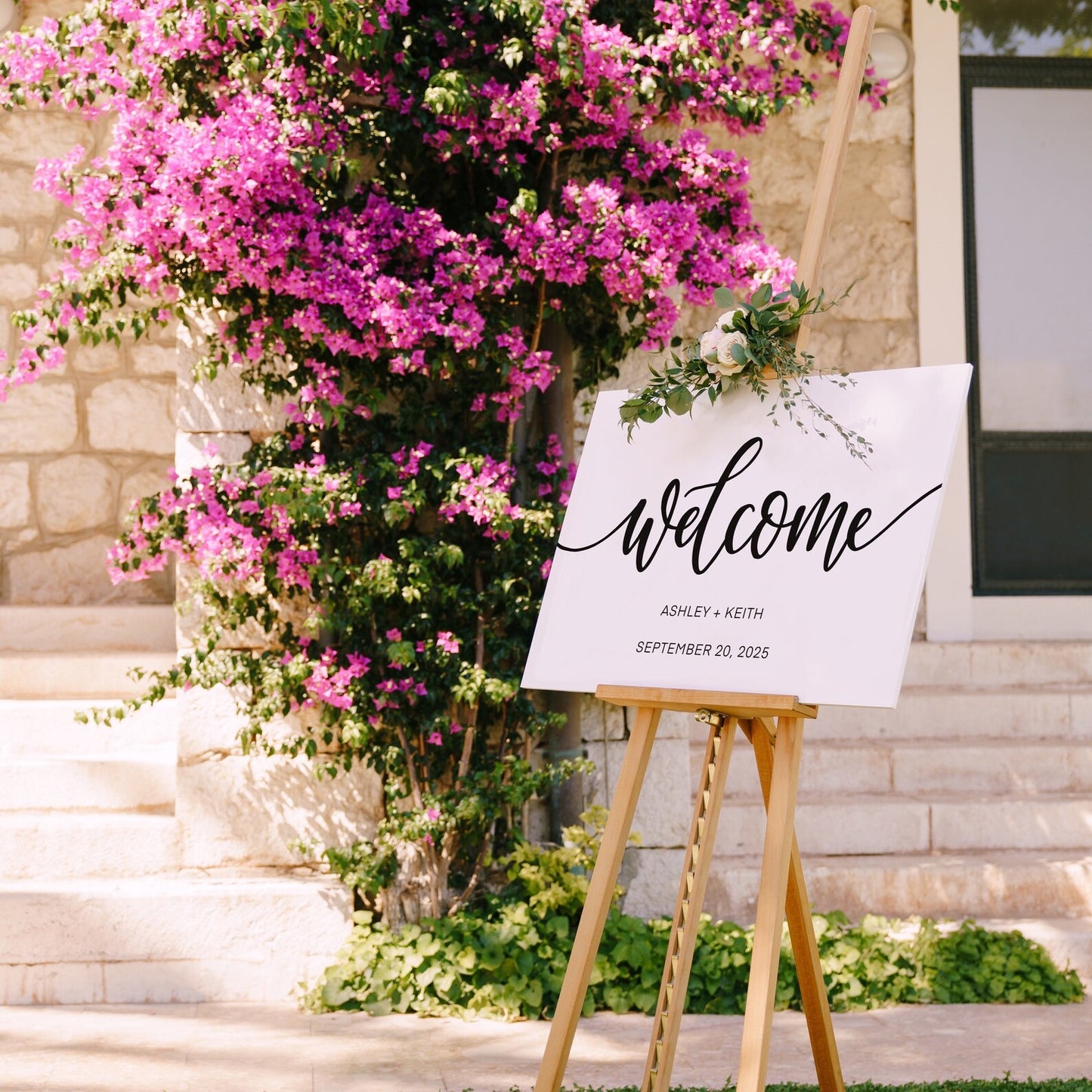 White Wedding Welcome Sign with Handwritten Font