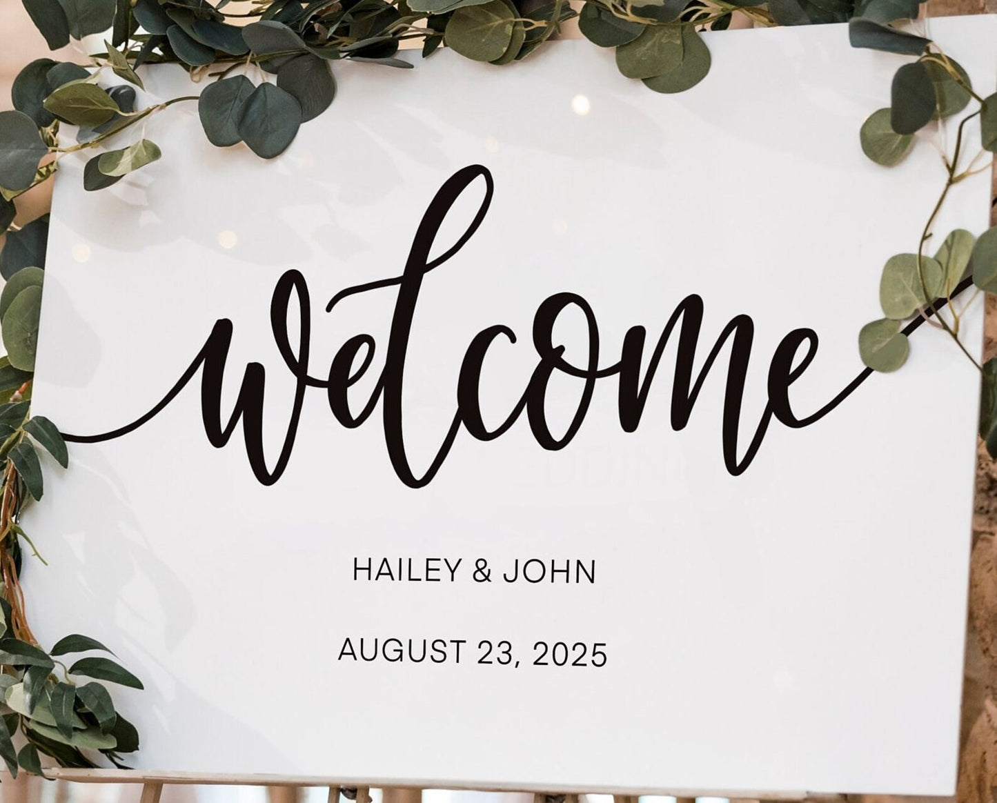 White Wedding Welcome Sign with Handwritten Font