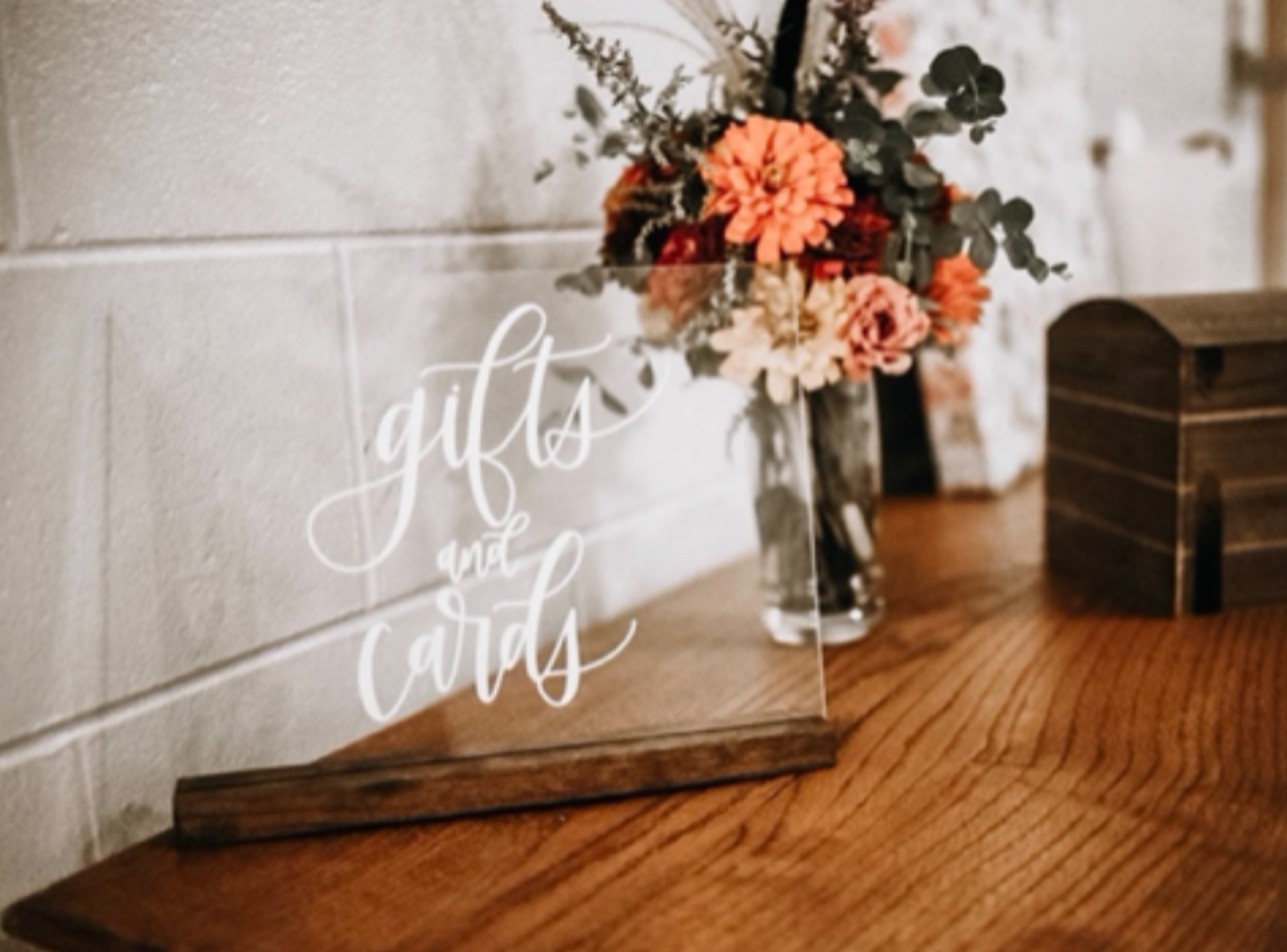 Gifts and Cards Clear Acrylic Wedding Sign, With Clear or Wooden Stand