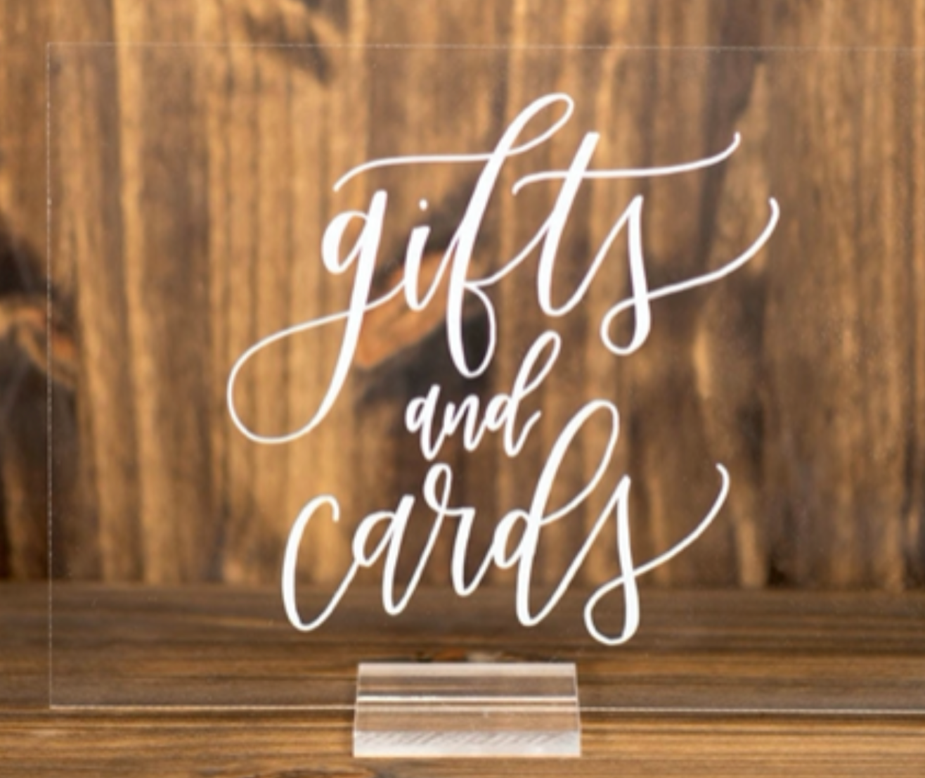 Gifts and Cards Clear Acrylic Wedding Sign, With Clear or Wooden Stand