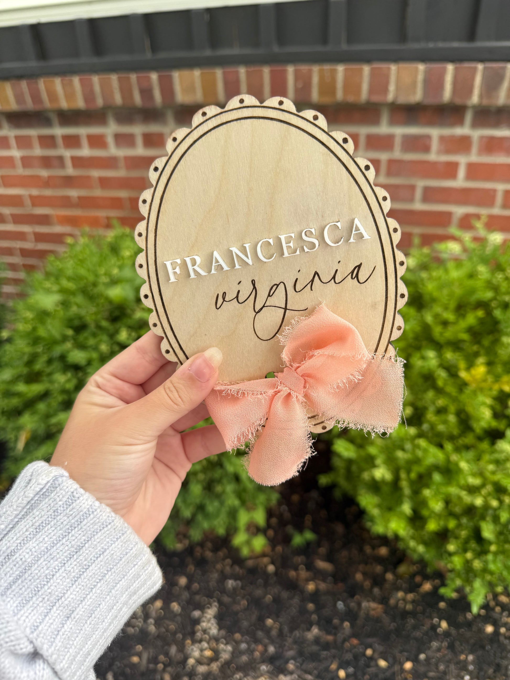 Scallop Lace Baby Name Sign for Hospital Announcement