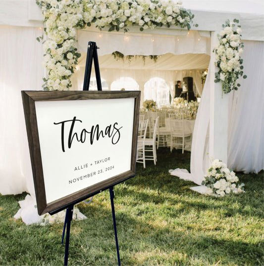 Personalized White Wedding Last Name Sign with Frame