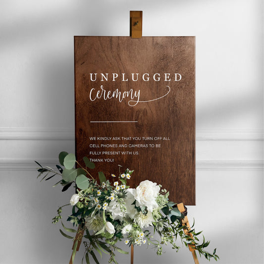 Wooden Unplugged Ceremony Sign with Cursive Font