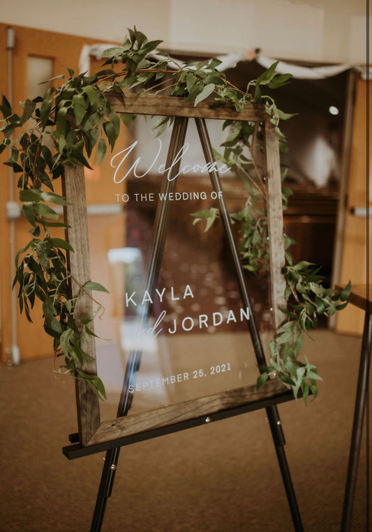 Clear Acrylic Wedding Sign Personalized with Bride and Groom Names