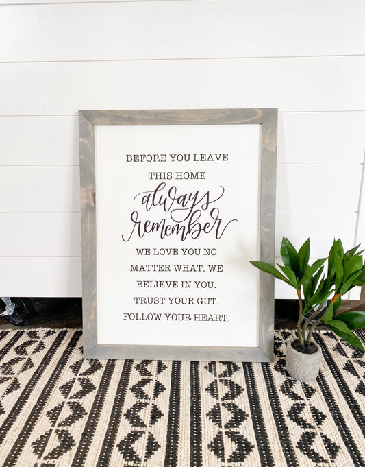 Always Remember Home Decor Sign, Inspirational Modern Farmhouse Sign