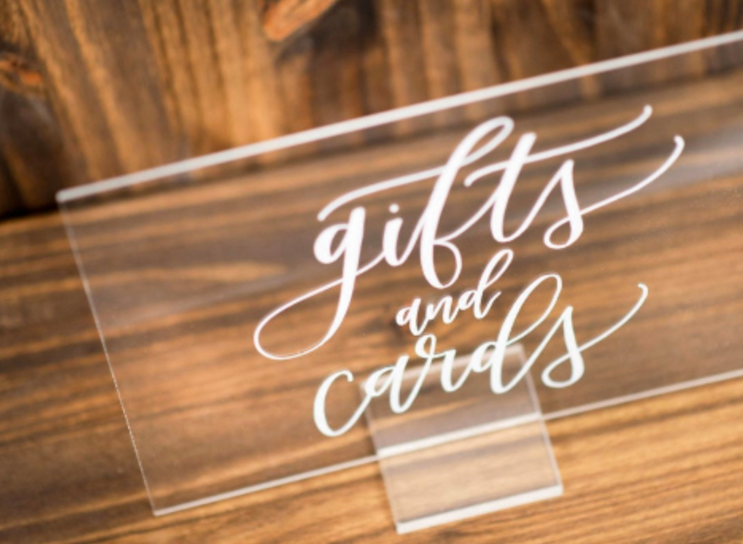 Gifts and Cards Clear Acrylic Wedding Sign, With Clear or Wooden Stand